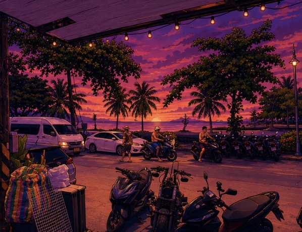 Sea view across the road from Vibe House café in Koh Phangan